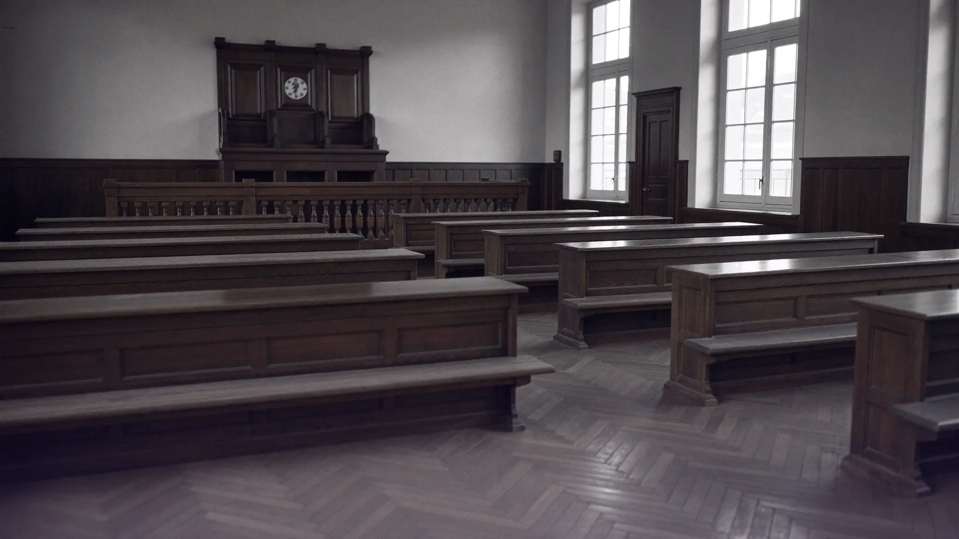Pusta sala sądowa w naturalnym świetle
